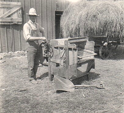 Arthur Tolstrup with a Fanning mill